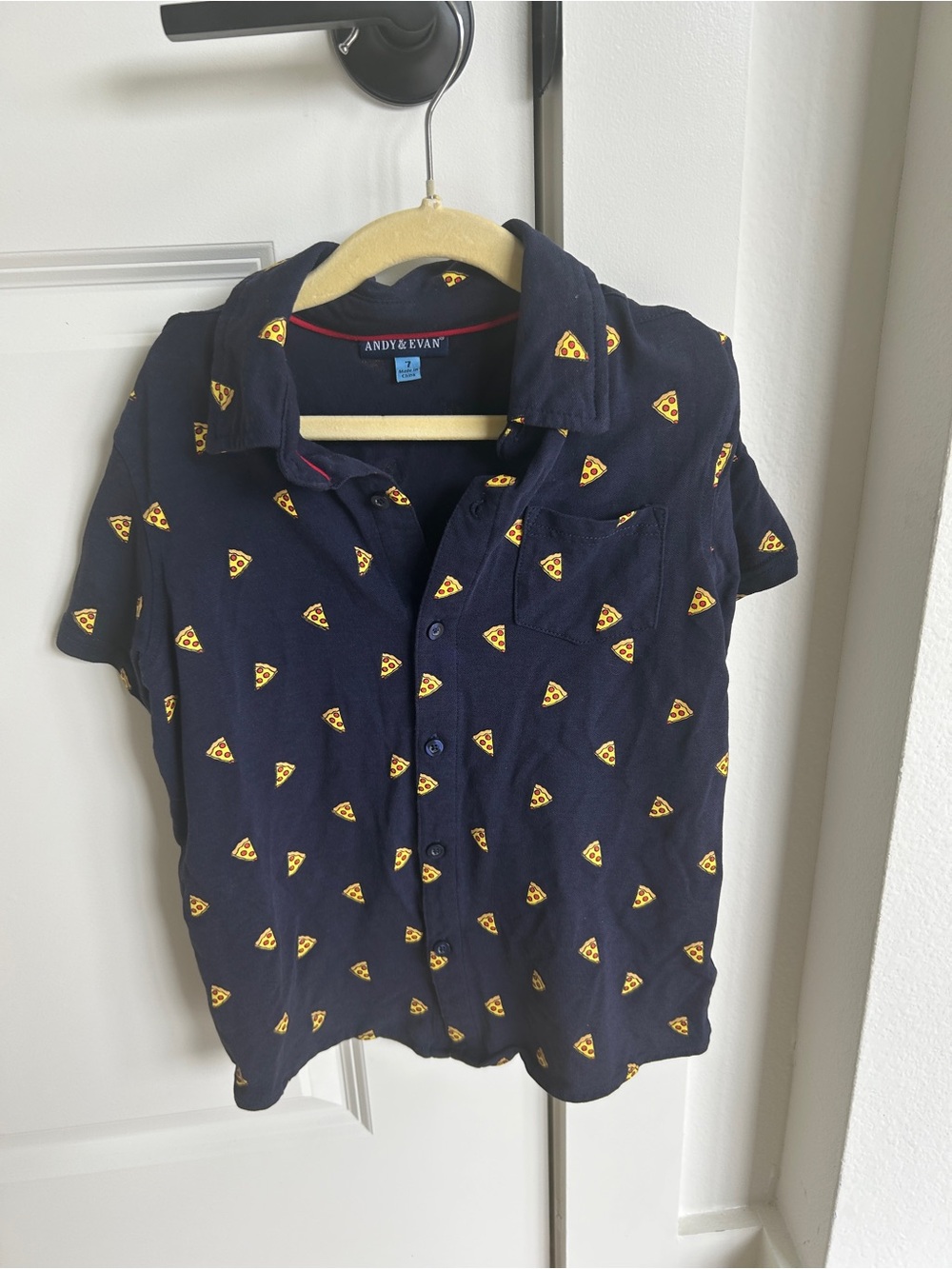 Andy & Evan Boys  Navy Pizza-Print Short Sleeve Shirt size 7